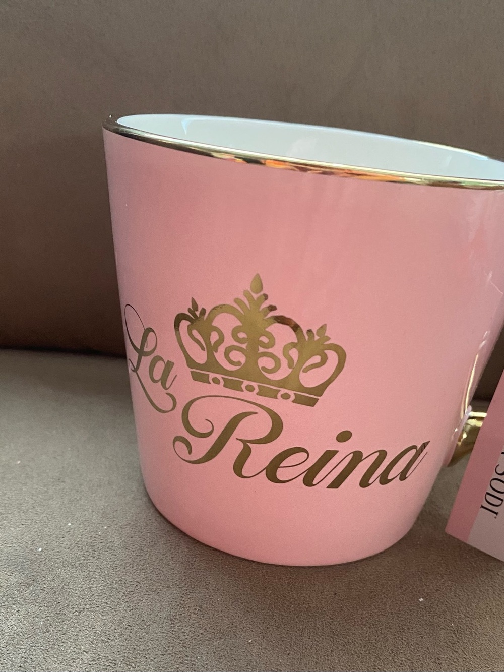 Thalia Sodi Pink Ceramic Mug with Gold Crown Detail